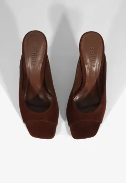 Clearance Schutz Finley Suede Sandal Chestnut Brown