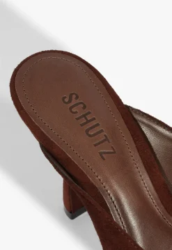 Clearance Schutz Finley Suede Sandal Chestnut Brown