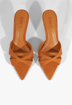 Discount Schutz Hilda Leaf Mule Suede Sandal Brown