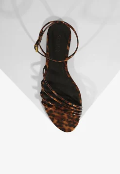 Clearance Schutz Inez Leather Flat Sandal Animal Print