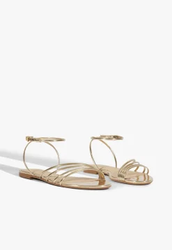 Clearance Schutz Inez Leather Flat Sandal Gold