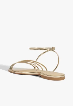 Clearance Schutz Inez Leather Flat Sandal Gold