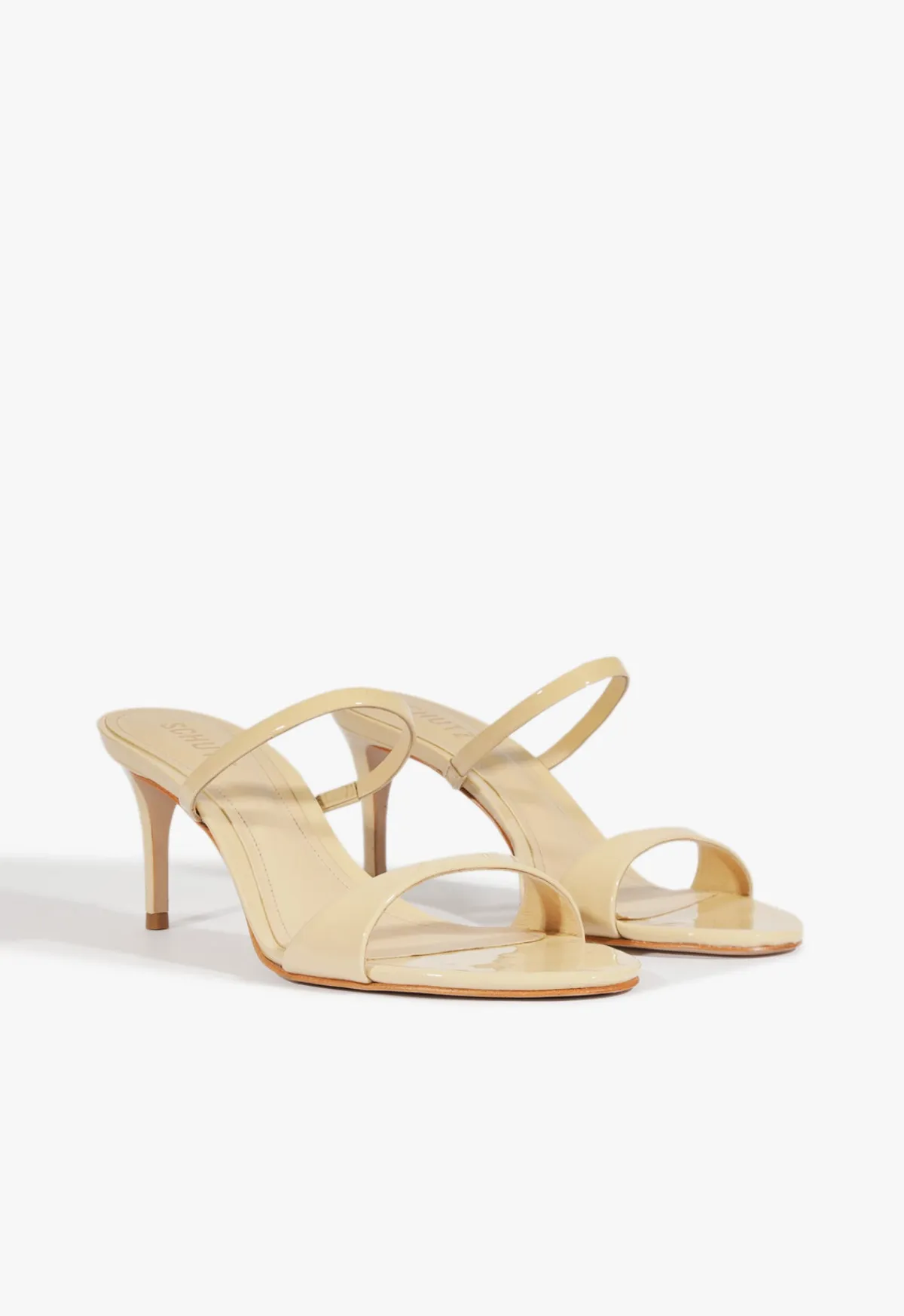 Discount Schutz Jessica Mid Mule Patent Sandal Beige