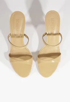 Discount Schutz Jessica Mid Mule Patent Sandal Beige