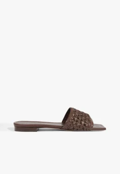 Clearance Schutz Juliet Brown Leather Flat Sandal Root Brown