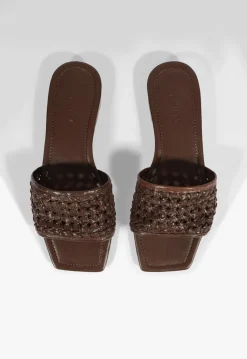 Clearance Schutz Juliet Brown Leather Flat Sandal Root Brown