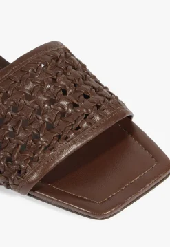 Clearance Schutz Juliet Brown Leather Flat Sandal Root Brown