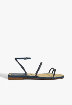 Clearance Schutz Kaya Leather Flat Sandal Blue
