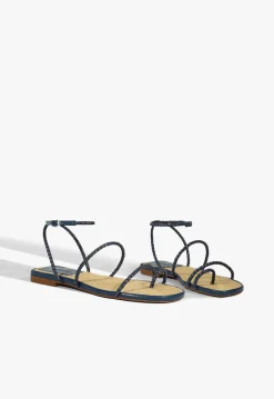 Clearance Schutz Kaya Leather Flat Sandal Blue