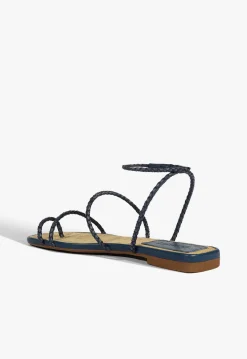 Clearance Schutz Kaya Leather Flat Sandal Blue