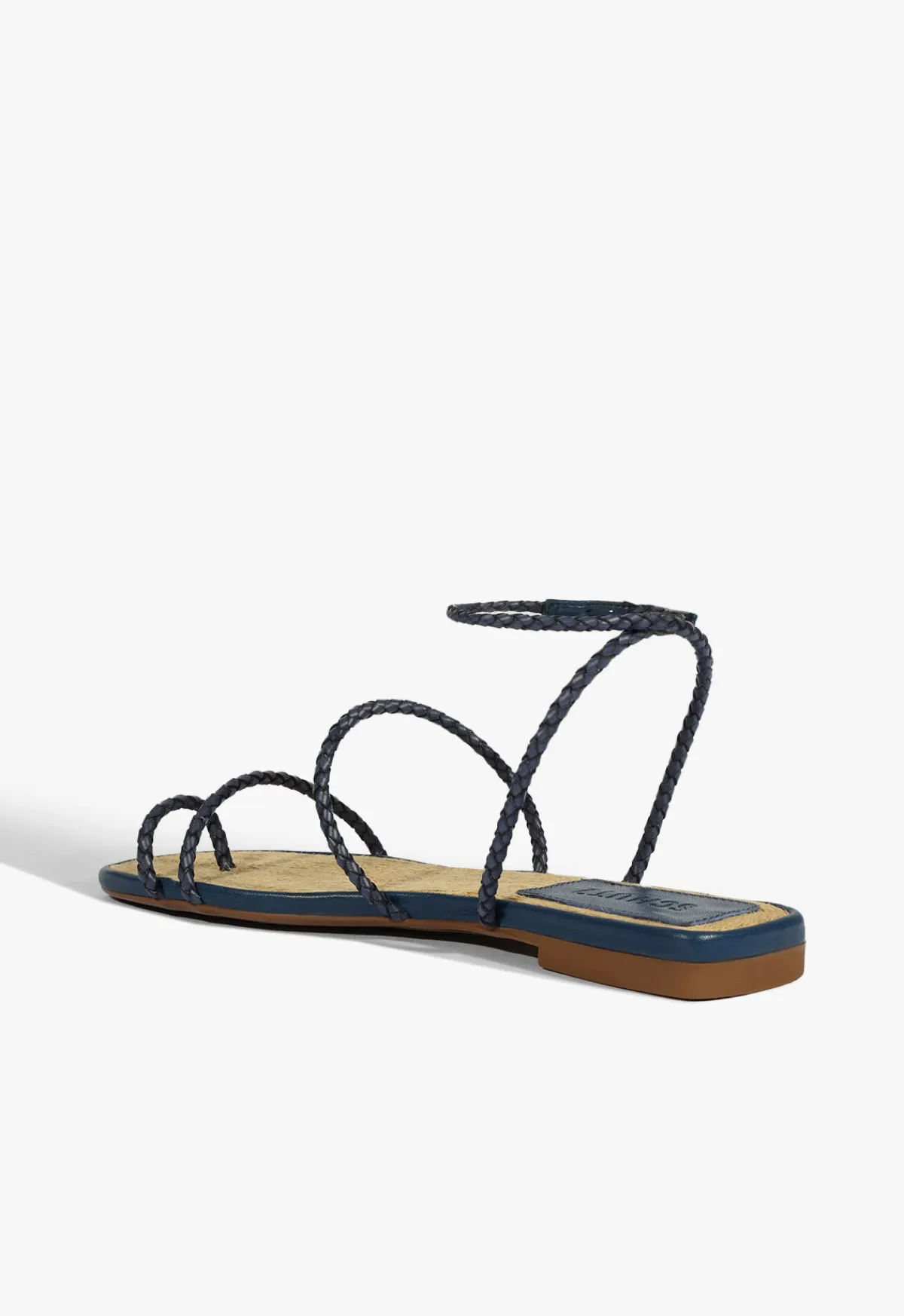 Clearance Schutz Kaya Leather Flat Sandal Blue