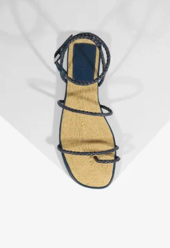 Clearance Schutz Kaya Leather Flat Sandal Blue