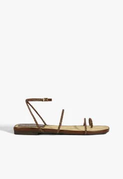 Sale Schutz Kaya Leather Flat Sandal Brown