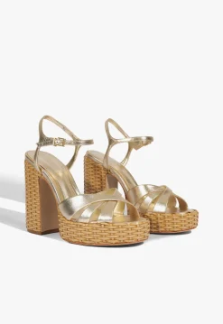 New Schutz Keefa Straw Sandal Gold