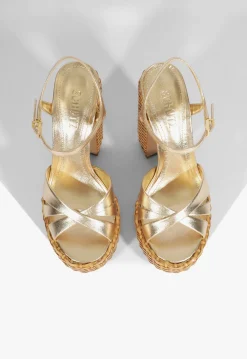 New Schutz Keefa Straw Sandal Gold