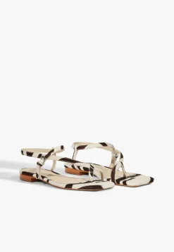 New Schutz Lisa Animal Print Leather Flat Sandal Off Brown