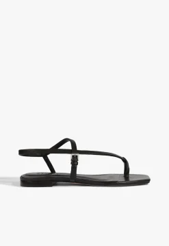 New Schutz Lisa Leather Flat Sandal Black
