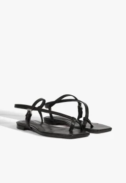 New Schutz Lisa Leather Flat Sandal Black