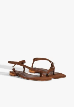 Clearance Schutz Lisa Brown Suede Flat Sandal Pecan Brown