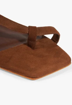 Clearance Schutz Lisa Brown Suede Flat Sandal Pecan Brown
