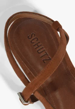 Clearance Schutz Lisa Brown Suede Flat Sandal Pecan Brown