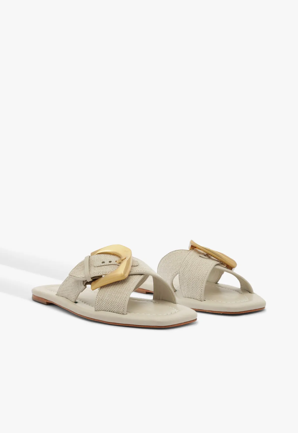 New Schutz Lois Beige Linen Flat Sandal Off White