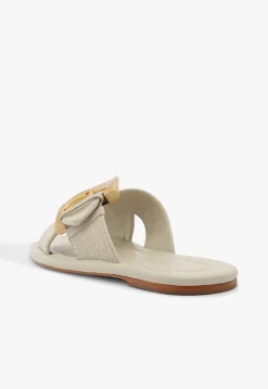 New Schutz Lois Beige Linen Flat Sandal Off White