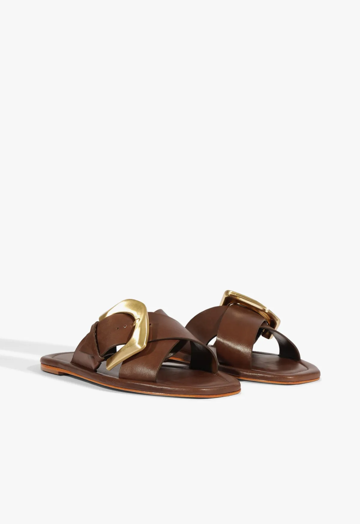 Fashion Schutz Lois Brown Leather Flat Sandal Pecan Brown