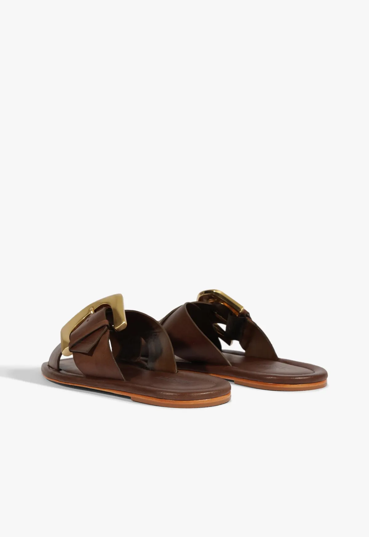 Fashion Schutz Lois Brown Leather Flat Sandal Pecan Brown