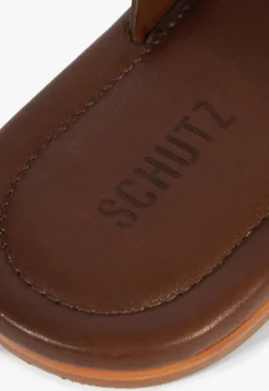 Fashion Schutz Lois Brown Leather Flat Sandal Pecan Brown