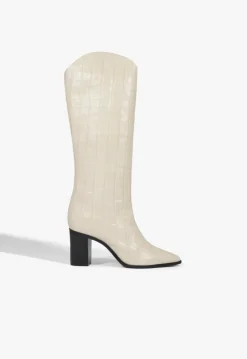 Discount Schutz Maryana Block Crocodile-Embossed Leather Boot Eggshell