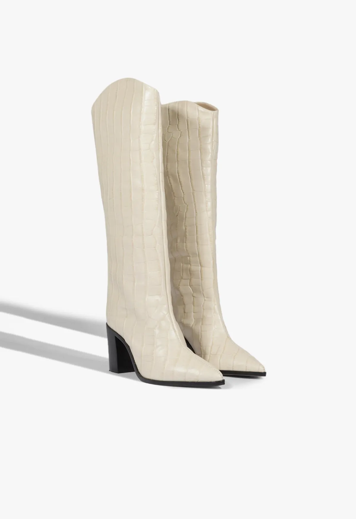 Discount Schutz Maryana Block Crocodile-Embossed Leather Boot Eggshell