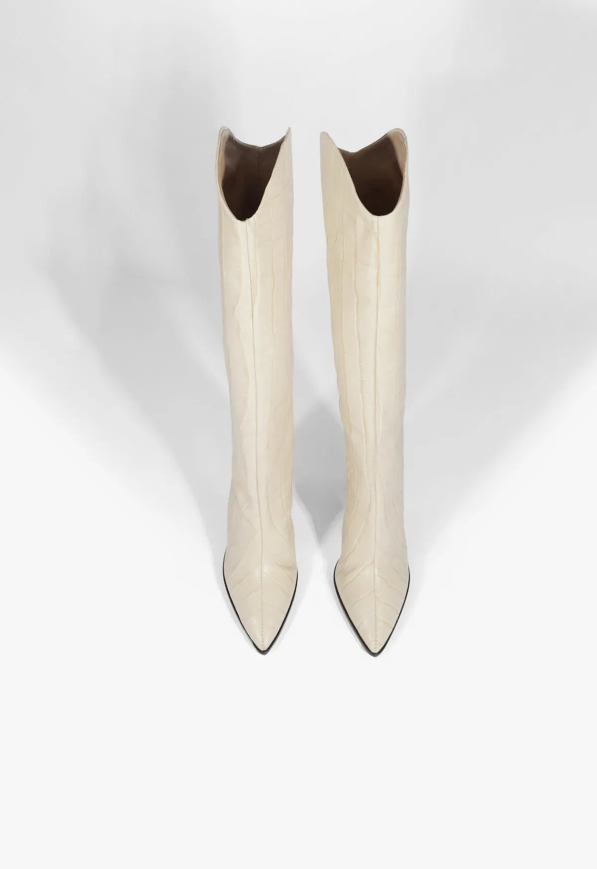 Discount Schutz Maryana Block Crocodile-Embossed Leather Boot Eggshell