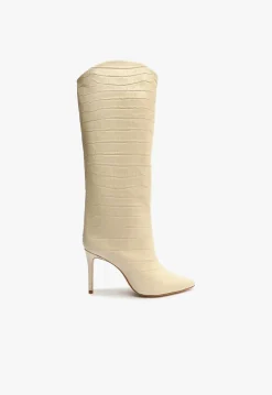 New Schutz Maryana Crocodile-Embossed Leather Boot Eggshell