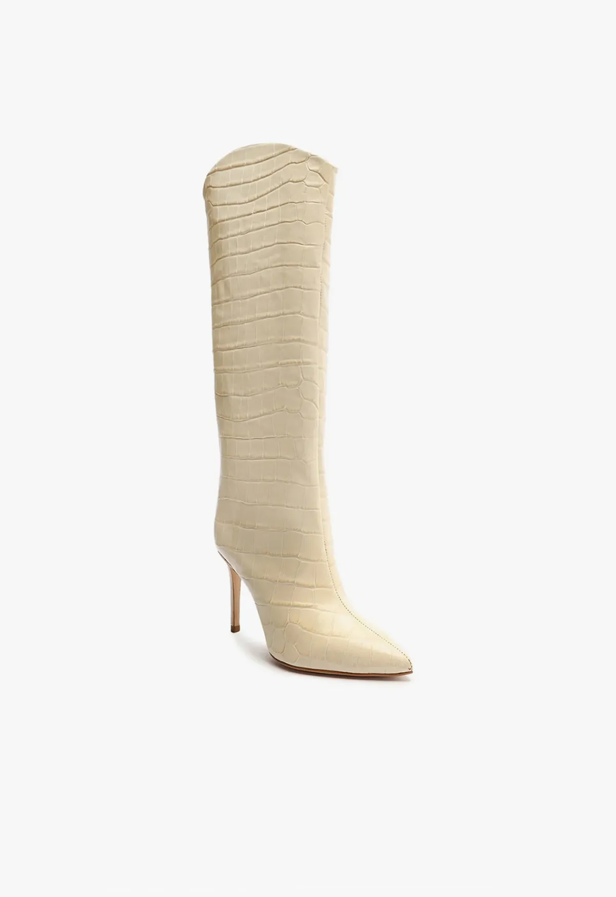 New Schutz Maryana Crocodile-Embossed Leather Boot Eggshell