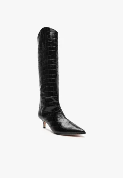 Sale Schutz Maryana Lo Crocodile-Embossed Leather Boot Black