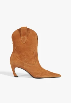 Discount Schutz Maryann Curve West Suede Bootie Cuoio Brown