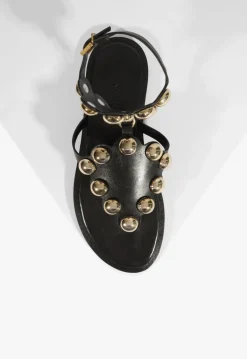 New Schutz Mist Leather Flat Sandal Black