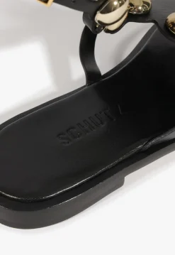 New Schutz Mist Leather Flat Sandal Black