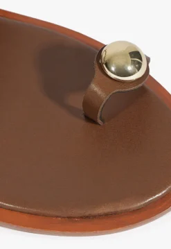 Outlet Schutz Romy Brown Leather Flat Sandal Pecan Brown