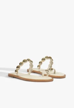 Outlet Schutz Romy White Leather Flat Sandal Sugar White