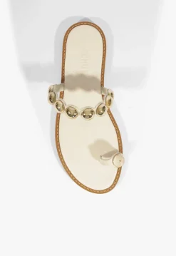 Outlet Schutz Romy White Leather Flat Sandal Sugar White
