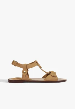 Best Schutz Stevie Brown Suede Flat Sandal Sandstone
