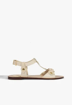 New Schutz Stevie White Leather Flat Sandal Sugar White