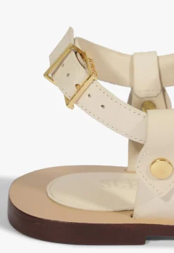 New Schutz Stevie White Leather Flat Sandal Sugar White